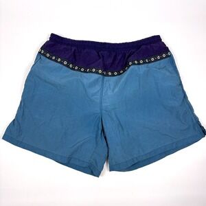VTG Surf Odyssey Swim Trunks Mens Sz L Navy Teal Lined Tribal Aztec Trim Color